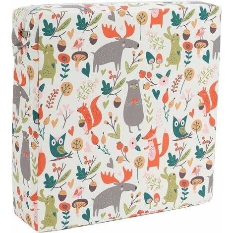 Hochstuhl-Sitzerhöhung für Kinder, Küchenhochstuhl-Sitzerhöhung, tragbarer Babyhochstuhl-Sitz mit Gurten für Esszimmerstühle, weißes Zoo-Design