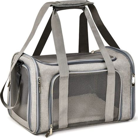 Borsa da trasporto per gatti e cuccioli di piccola e media taglia fino a 6,8 kg, borsa da viaggio morbida e pieghevole per cuccioli - grigia (1/3)