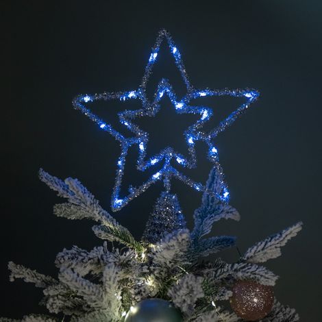 28cm Battery Powered Silver Christmas Star Tree Topper with Blue Multi-Action LEDs (1/5)