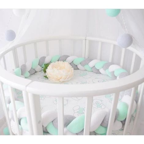 Tressé Coussin Bumper Knot Oreiller Nouage Tissé À La Main Coussin Junior Lit Sommeil Pare-chocs pour Bébé (2 mètres) - Vert (1/4)