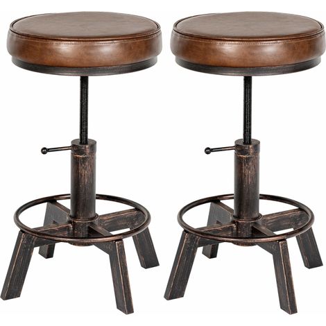 Juego de 2 taburetes industriales regulables en altura – Asiento acolchado de piel sintética marrón estructura de metal color bronce 100008492