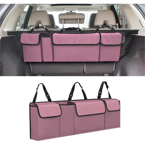 Portaoggetti per bagagliaio auto, organizer per bagagliaio auto, organizer pieghevole per bagagliaio auto, antiscivolo, cinghia di fissaggio regolabile (colore rosa)