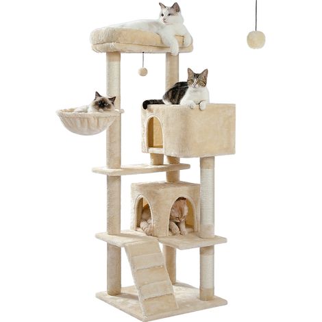 Pawz Road – Arbre à chat xl 143 cm – Condo double avec coussin amovible – Poteau griffoir – Pour gros chats jusqu'à 3 – Dimensions 55 x 70 cm (1/5)