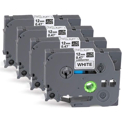 4 cassettes de ruban d'étiquettes noir sur blanc, 12 mm x 8 m, compatibles avec les étiqueteuses Brother P-Touch PT-E100, PT-E200, D200, D210, H100, P300BT, 1010 et 1090. (1/5)