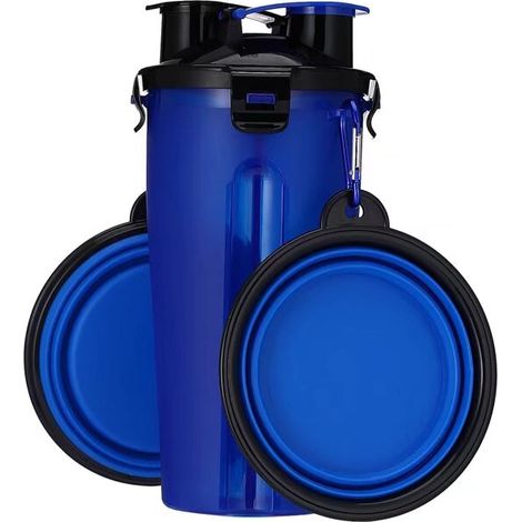 MINKUROW Borraccia Per Cani 2 In 1 Borraccia Per Cani Portatile A Tenuta Stagna Con 2 Ciotole Per Cani Pieghevoli Blu (1/5)