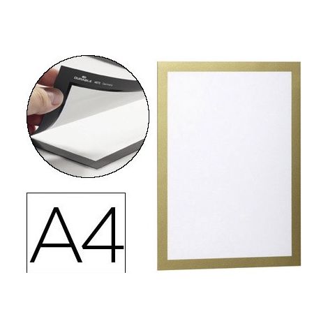 Marco porta anuncios durable magnetico din a4 dorso adhesivo removible color oro pack de 2 unidades