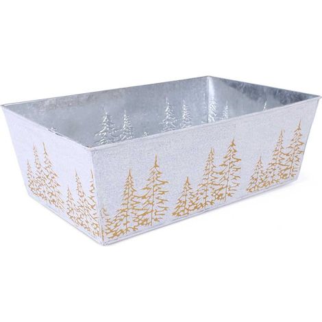 Vaschetta in metallo rettangolare silver e bianco -Abeti Oro (kit da 3)