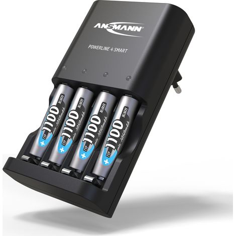 ANSMANN Akku Ladegerät für 1-4 AA und AAA Akkus inkl. 4x NiMH AAA 1100 Akkus
