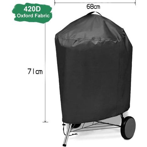 Housse Barbecue Rond Exterieur Imperméable, Tissu Oxford 420D, Coupe-Vent, Anti-UV Bache de Protection Barbecue BBQ Grill avec Poignées (71x68cm) - Noir (1/4)