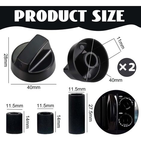 2-Piece Universal Cooker Knob Set, with Three Different Size Adapters, for All Brands of Ovens, Cookers and Hobs (Black) (1/4)