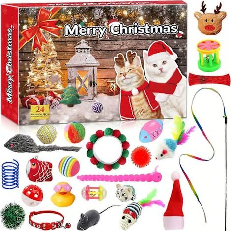 Calendrier de l'Avent pour chats avec 24 jours de jouets et friandises amusants, jouets interactifs à la cataire, cadeau parfait pour les amateurs de chats...