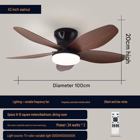 Ventilateur plafond avec lampe LED et pales imitation noyer, ventilateur de plafond moderne silencieux avec éclairage pour salon, chambre et bureau, diamètre 42 pouces 100 cm, 1 pièce, Marron noyer (1/5)