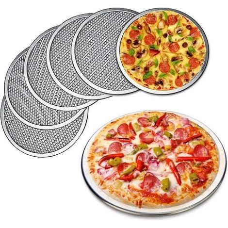 Lot de 6 plaques à pizza en alliage d'aluminium perforées, 15 cm, de qualité professionnelle, pour four, rondes et croustillantes. (1/4)