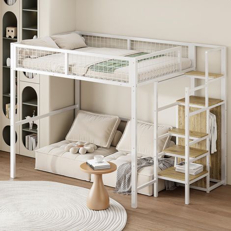 Cama alta con armario y escalera metal 140x200 OKMYHOME (1/5)