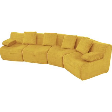 Sofá modular de 4 plazas en terciopelo acanalado amarillo, sin montaje, 311 x 90 x 65 cm (1/5)