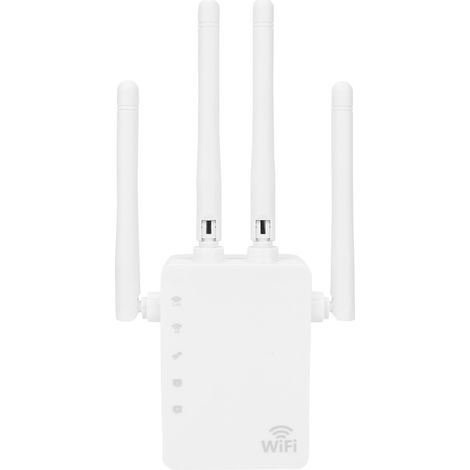 Répéteur WiFi 1200M, amplificateur sans fil double bande 2.4G/5G avec port réseau externe, 4 antennes, 100-240V (prise américaine) (1/5)