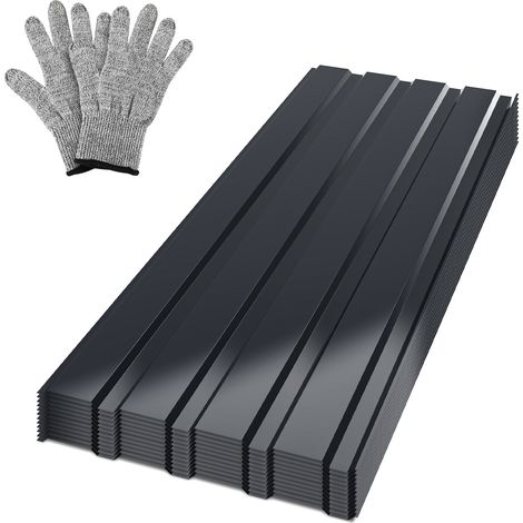 Randaco Kit de toiture en tôle ondulée, 36panneaux 129 x 46 cm, tôle profilée, anthracite, pour dépendance et poulailler (1/5)