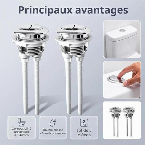 Replacement Double Flush Toilet Knobs 38 mm - Fits 37-44 mm Lids, Universal Cistern Button with Stainless Steel Spring - Easy Installation (1/3)