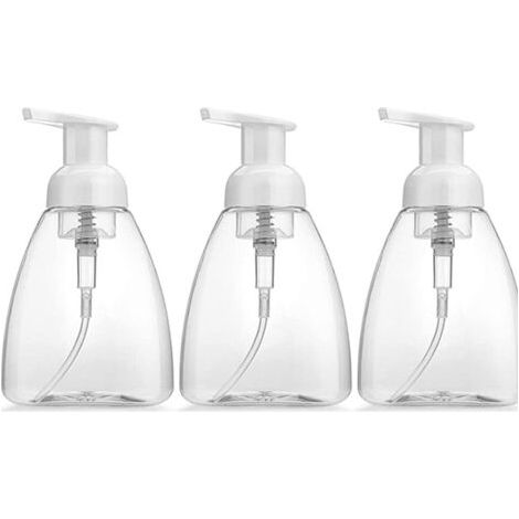 BUNTHAUS Lot de 3 distributeurs de savon moussant vides rechargeables en plastique transparent de 250 ml pour les mains, parfaits pour les éviers de cuisine et de salle de bain (1/4)