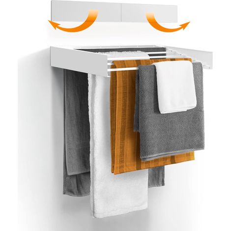 Étendoir à linge - Montage mural - Rétractable - pliable pour l'intérieur ou l'extérieur - Gain de place - Design compact et fin (70 cm blanc)