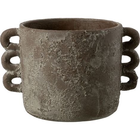 Paris Prix – Cache-pot rond en céramique marron 30cm – Dimensions L. 22 x H. 19,5 cm – Avec anses pour décoration intérieure