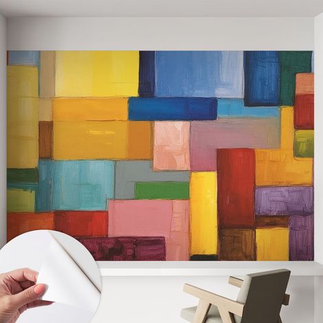 Fotomurale adesivo stickers - murali decorativo - soggiorno moderno - effetto realistico - Rettangoli colorati 152x104 cm (1/5)