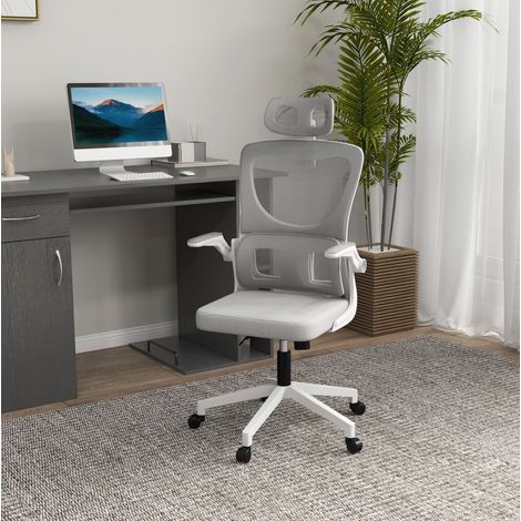 MODFU – Silla de oficina ergonómica de malla con reposacabezas, soporte lumbar, inclinación regulable y reposabrazos – Gris (1/5)