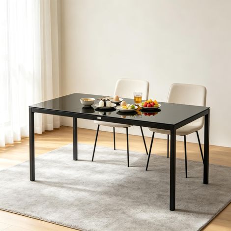 Table à manger de jardin - Noir - Aluminium thermolaqué - Verre trempé 5 mm - 180x80x72 cm - Charge max. 50 kg (1/5)