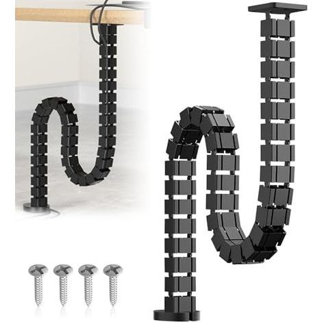 Goulotte de câbles pour bureaux, gestion des câbles, goulotte de 125 cm, chaîne porte-câbles flexible, gestion des câbles pour bureaux, pour bureaux réglables en hauteur et fixes (noir) (1/5)