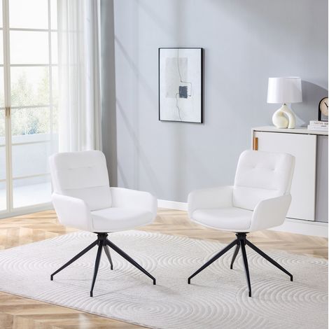 Sedia da pranzo girevole 85 cm bianco/nero in PU e metallo, set da 2, stile elegante e confortevole (1/5)