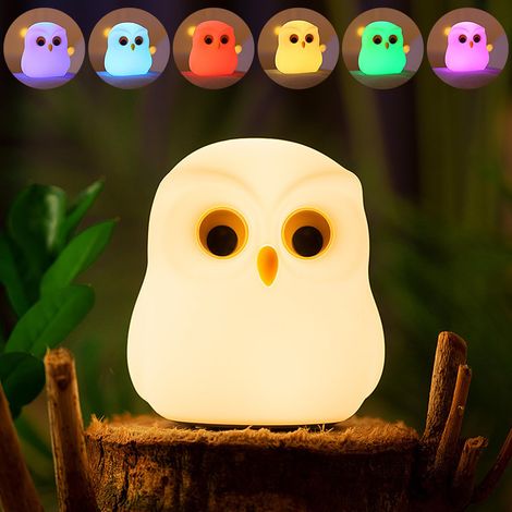Veilleuse Enfant, Veilleuse Bébé 7 Couleurs Lampe de Nuit, Lampe de Chevet Chambre Enfants en Silicone Portable Rechargeable pour Chambre de Bébé, Cadeaux d'anniversaire et de Noël (Hibou) (1/5)