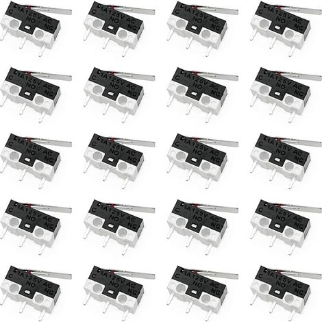 20x Microcommutateur avec levier, 3 broches 125V 1A AC Micro Limit Switch NO NC, Commutateur à levier à charnière momentané, Commutateur d'action snap momentané, Noir (1/5)