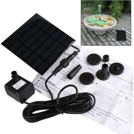 Pompe Solaire - 7 V - Fontaine De Jardin - Bassin Etang - Hauteur D'eau 30 À 60 Cm - 3 Buses Incluses - Câble 3,3 M (1/4)