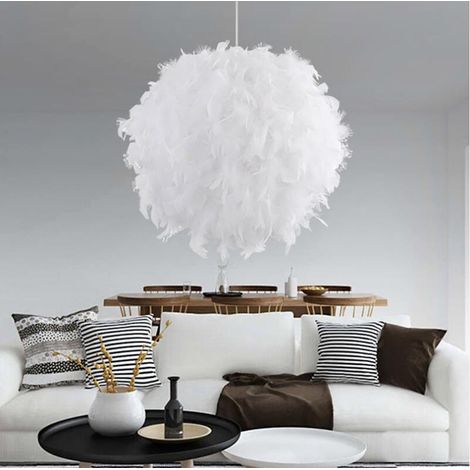 Pack de pendentif plume blanche 30cm lustre suspension abat-jour E27 plafonnier pour chambre salon salle à manger décor (1/4)