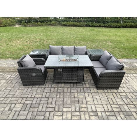 Fimous Polyrattan Gartenmöbel Set Garten Sofa im Freien Gasfeuerstelle Esstisch und Sofa Sessel set mit 2 Beistelltischen (1/5)