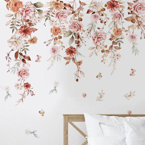 Lntyq Stickers Muraux Fleur Boho Grand Autocollant Mural Pendaison Vigne Floral Feuilles Décoration Murale Filles Chambre Salon Cuisine (1/5)