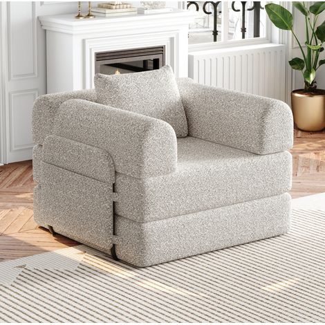 Divano letto singolo in ciniglia con vano portaoggetti, 3 telai in acciaio, beige DESVIAE (1/5)