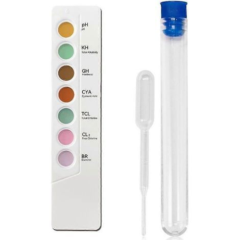 Kit d'analyse d'eau de piscine 7 en 1 : test chimique de l'eau, chlore, pH-mètre (1/5)