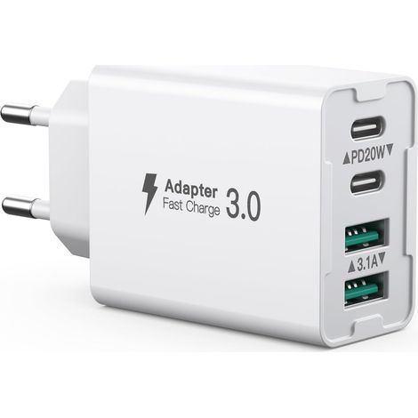 Chargeur USB C, 40W 4 Port Prise USB C Chargeur Rapide, Multi USB Secteur PD20W + QC 3.1A Type C Adaptateur Compatible avec 11/12/13/14/15 Pro Max Series/Samsung Galaxy S22/S23/S24/Smartphone/Tablet (1/5)