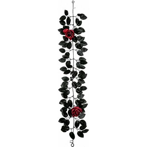 Guirlande d'Halloween en rotin et rose noire artificielle, décoration intérieure, fleur en soie, 1,75 m (1 mètre) - 01 (1/5)