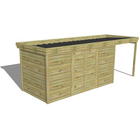ABRI DE JARDIN bois Pin autoclave 27mm - 6,34x2,14m / 13,6m2 - Bac acier - Abri Français (1/5)