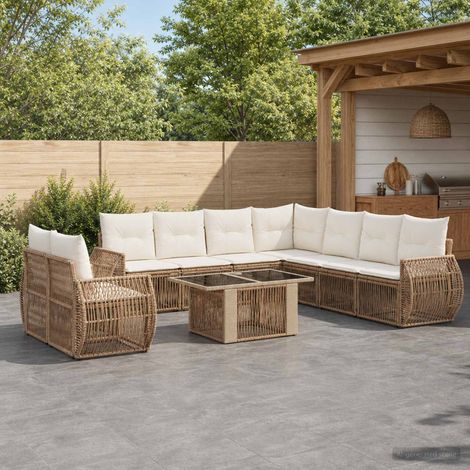 vidaXL Set Divano da Giardino 10 pz Beige e Bianco Crema polyrattan (1/5)