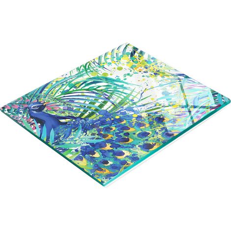 Küchenservierbrett aus gehärtetem Glas mit Pfauenmotiv, 60 x 52 cm (1/5)