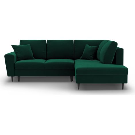 Canapé-lit d'angle droit + box 5 places en velours vert bouteille (1/5)