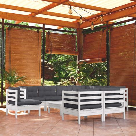 Muebles de jardín 10 pzas con cojines blanco madera maciza pino vidaXL (1/5)