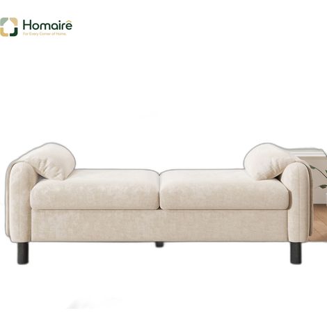 Canapé en velours beige avec rangement et accoudoirs 158 x 80 x 88,5 cm HOMAIRE (1/5)