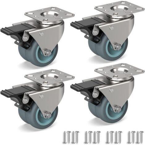 4 Roulettes Pivotantes Pour Meubles, Double roulettes lourdes avec frein + Vis - 50mm Jusqu'à 160KG - Roue en Caoutchouc pour Chariot (1/4)