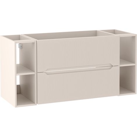 Meuble sous vasque suspendu avec 2 étagères L.120 cm cachemire mat façade rainurée NOVO Furnidea (1/5)
