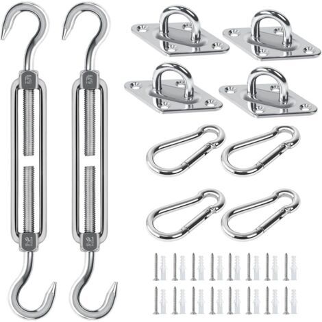 Kit de Fixation pour Voile D'ombrage, Acier Inoxydable Soleil Voile D'ombrage Kit de Fixation pour Triangle et Carré, Rectangle, du Soleil Voile D'ombrage Accessoires de Fixation