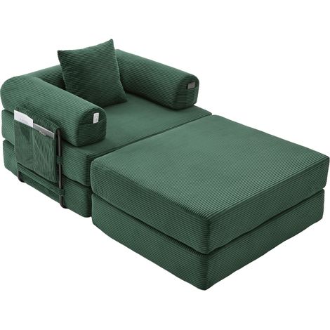 Fauteuil compressible velours côtelé, structure métallique, ergonomique, rembourrage épais, poche latérale, coussin modulable, usage polyvalent (1/5)